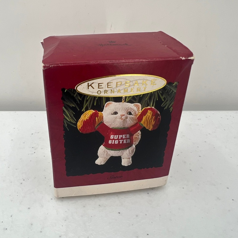1993 Hallmark Keepsake Super Sister Cat Cheerleader Ornament QX554-5 Vintage Box